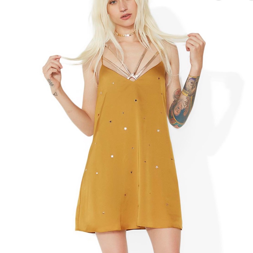 For Love & Lemons Twinkle Slip Dress Olive Gold